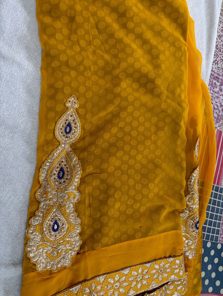 Yellow And Brown Colour Saree