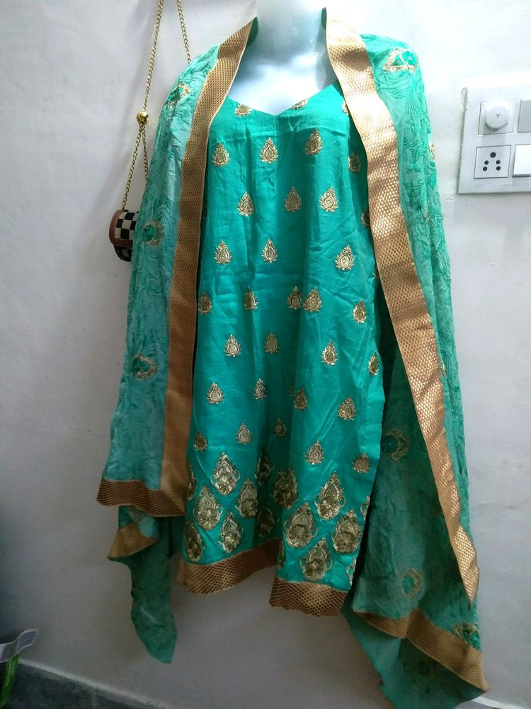 Stiched Suit With Salwar And Embroidered Dupatta