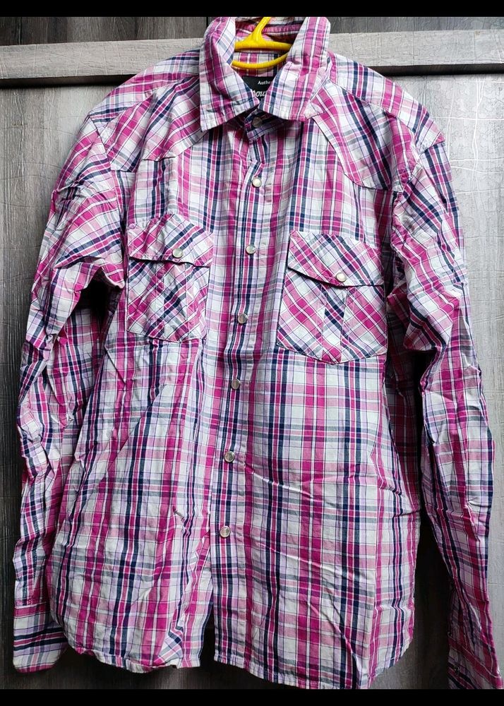 Pink White Checks Shirt