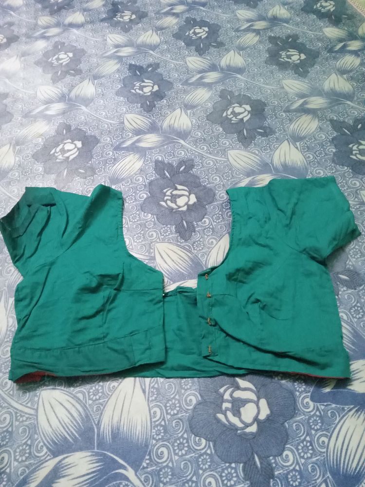 Green Cotton Plain Blouse