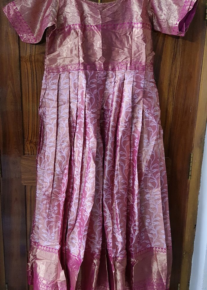 Pink Color Semi-pattu Longfrock