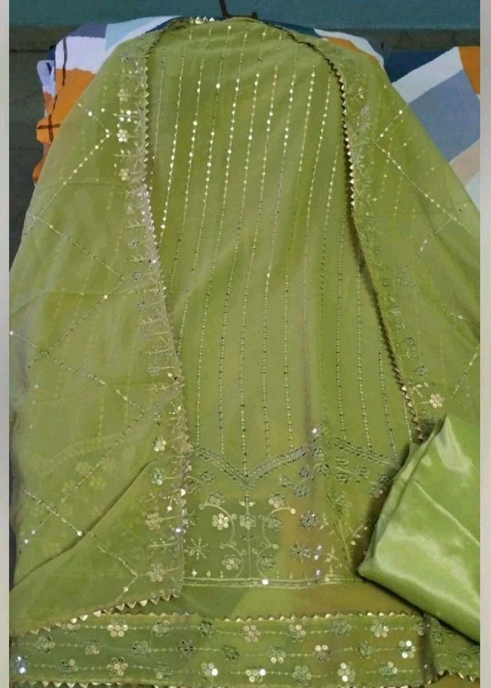 New Lemon Green Heavy Embroidered Kurta Set