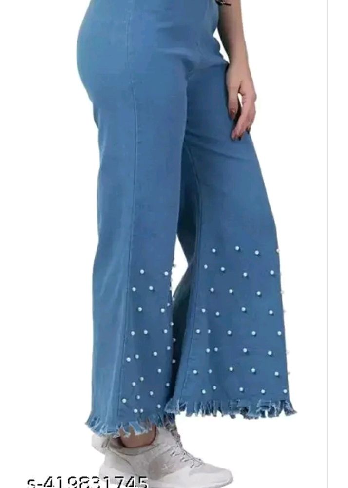 Flared Pearl Design Women Jeans