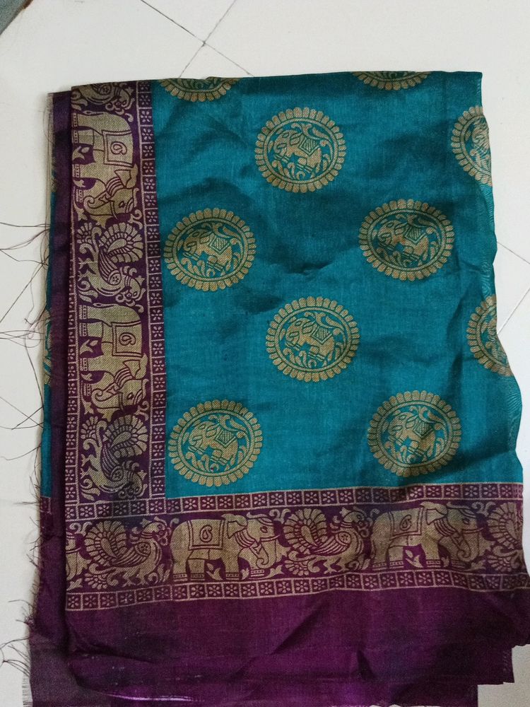 Beautiful Blue And Maroon Saree With Elephant An