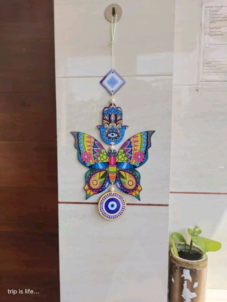 Wooden Butterfly Evil Eye Hanging For House