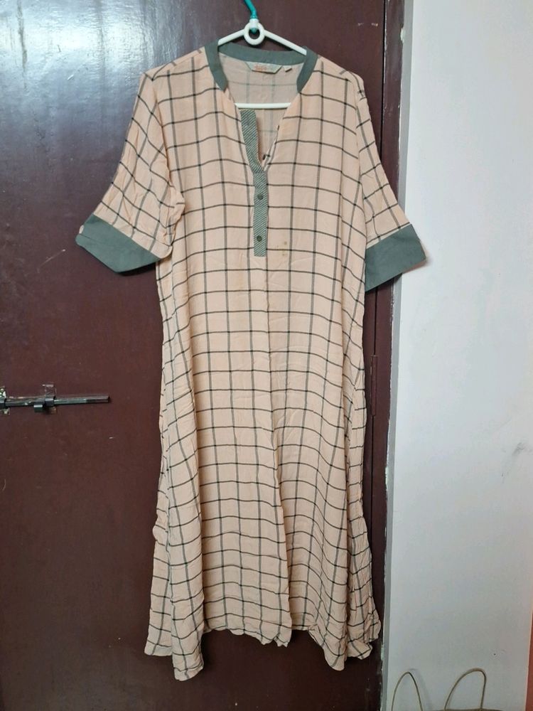 Checked A Line Kurta