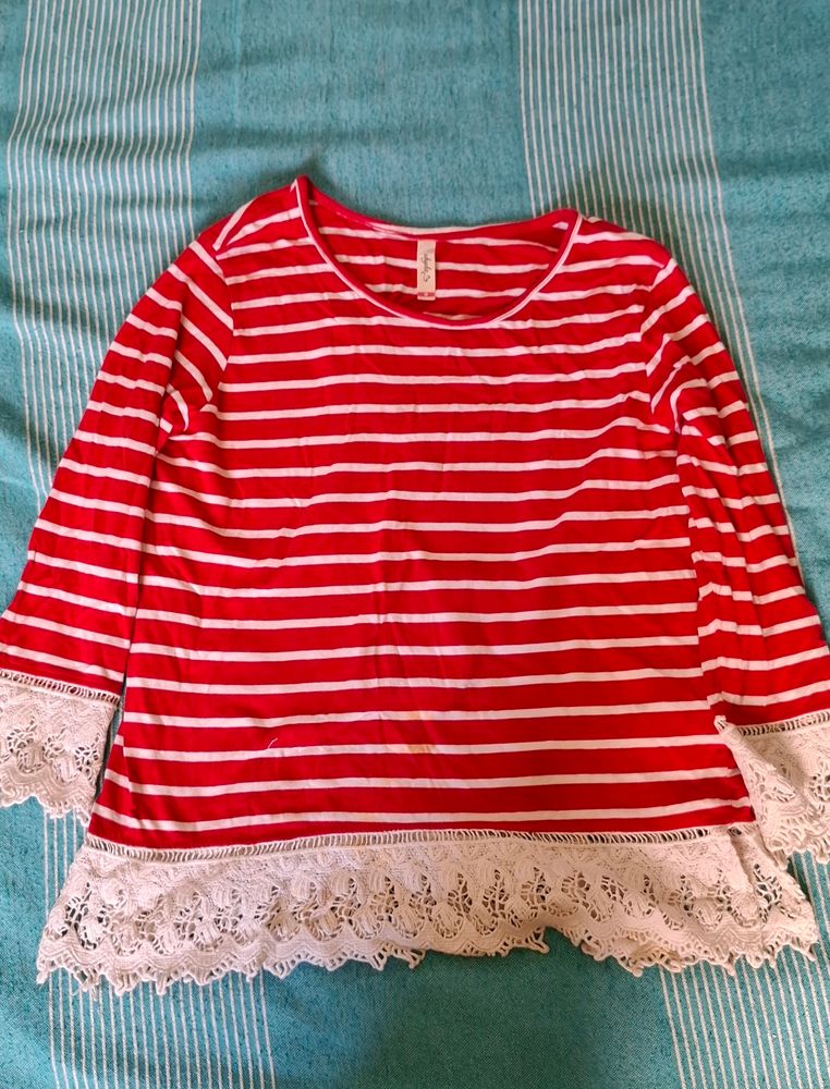 Red N White Line Top ♥️