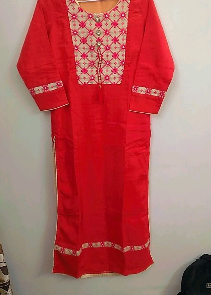 🔴BIBA Red Embroidery Kurta For Women