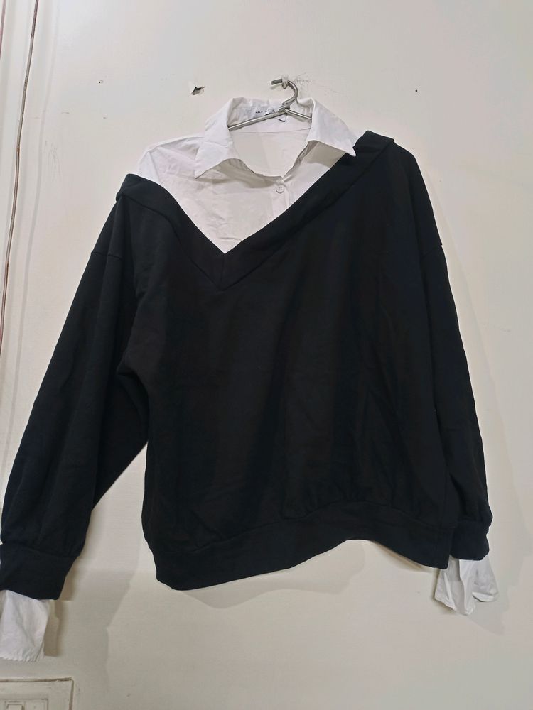 Korean Shirt + Sweatshirt  Black