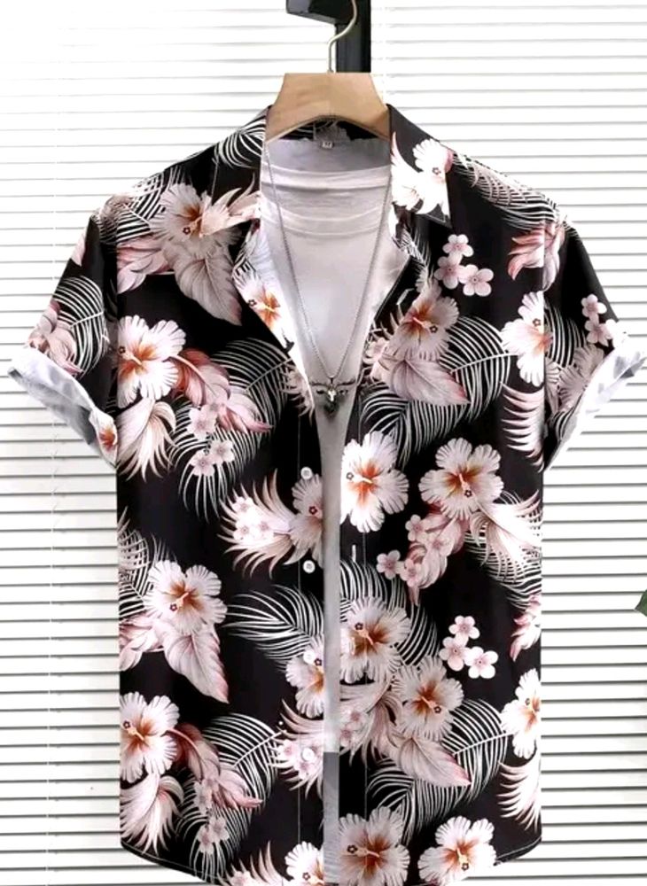 Black , Printed, Loose Mens Shirt