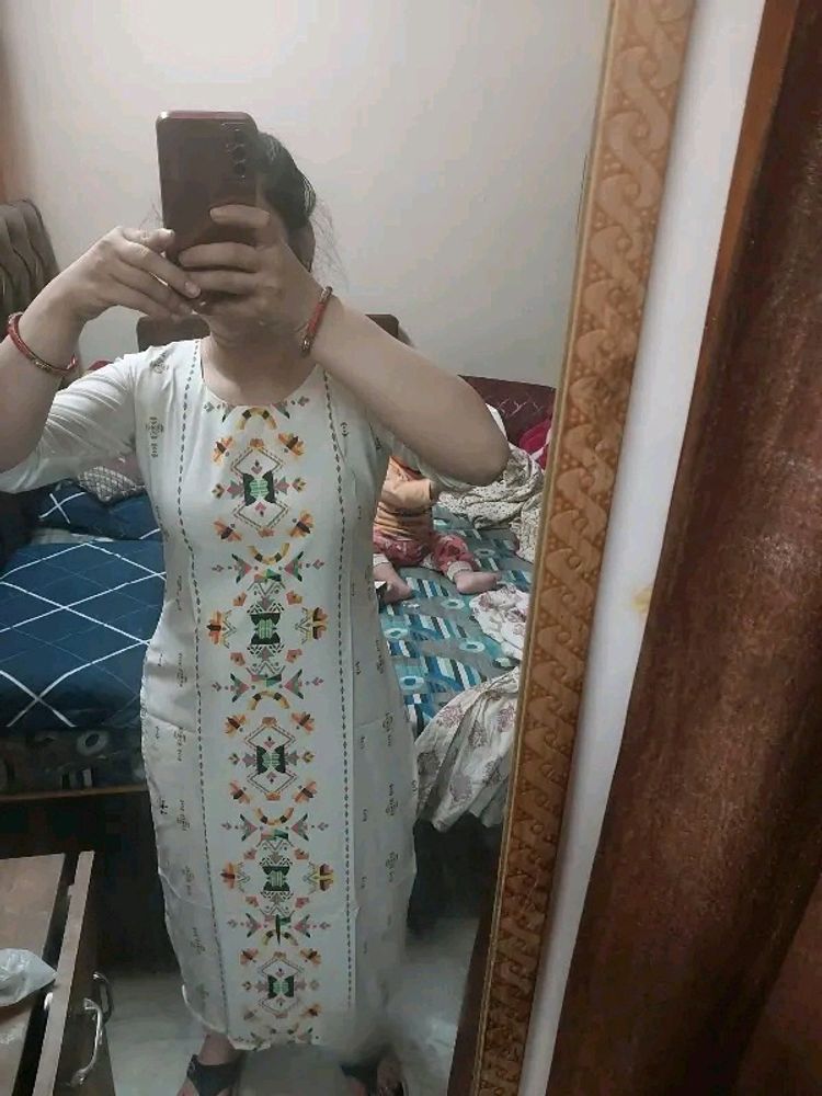 White Printed Design Kurta,!!!