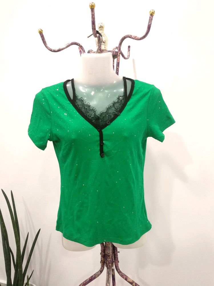 Green Glittering Top