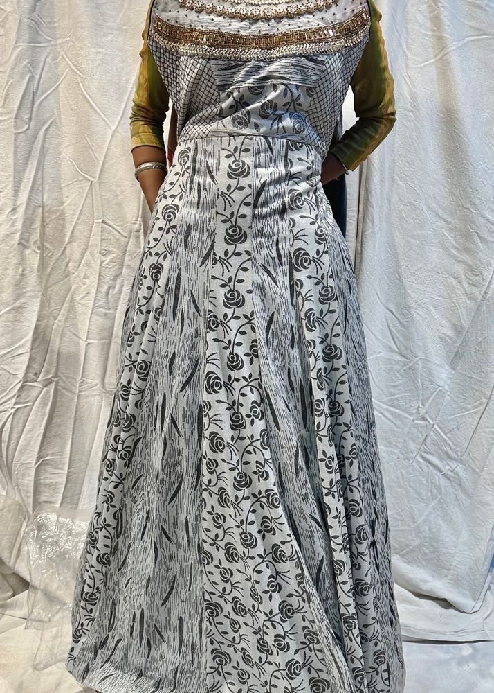 Beautiful Grey Embroidered Printed Gown