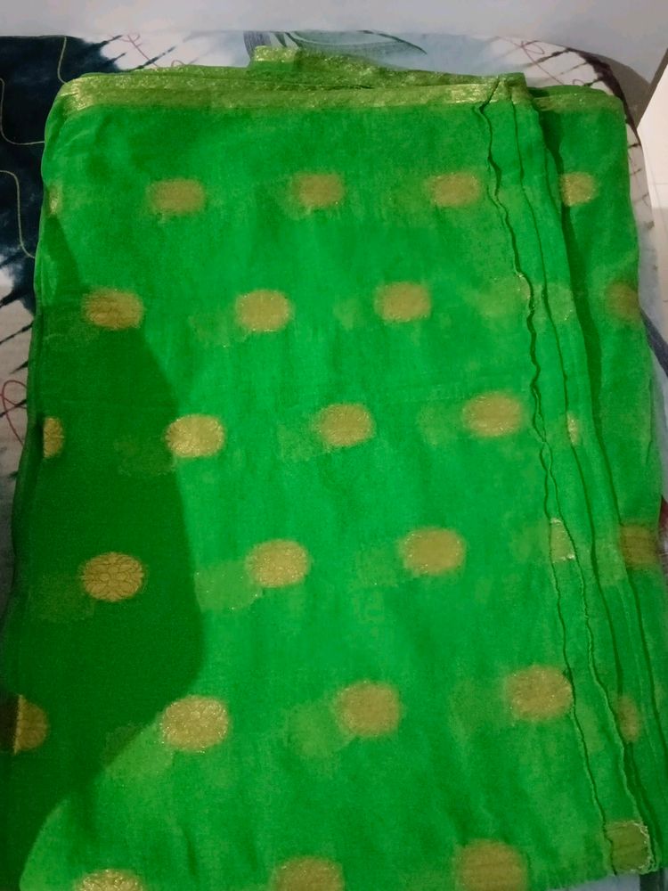 green color saree with golden butta single use