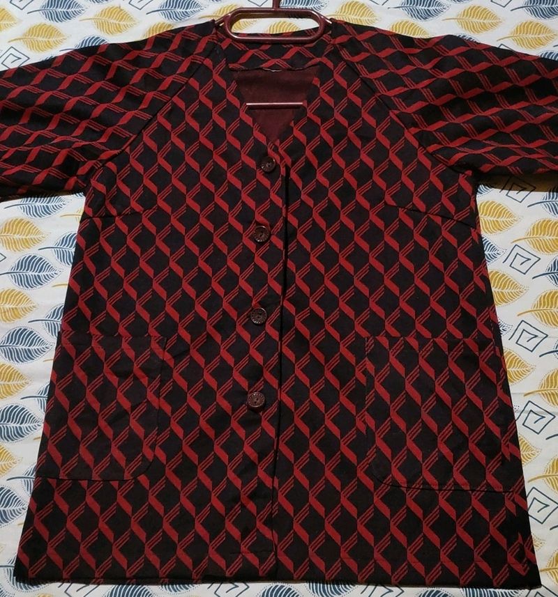 Black/Red Printed Polyester Blazer