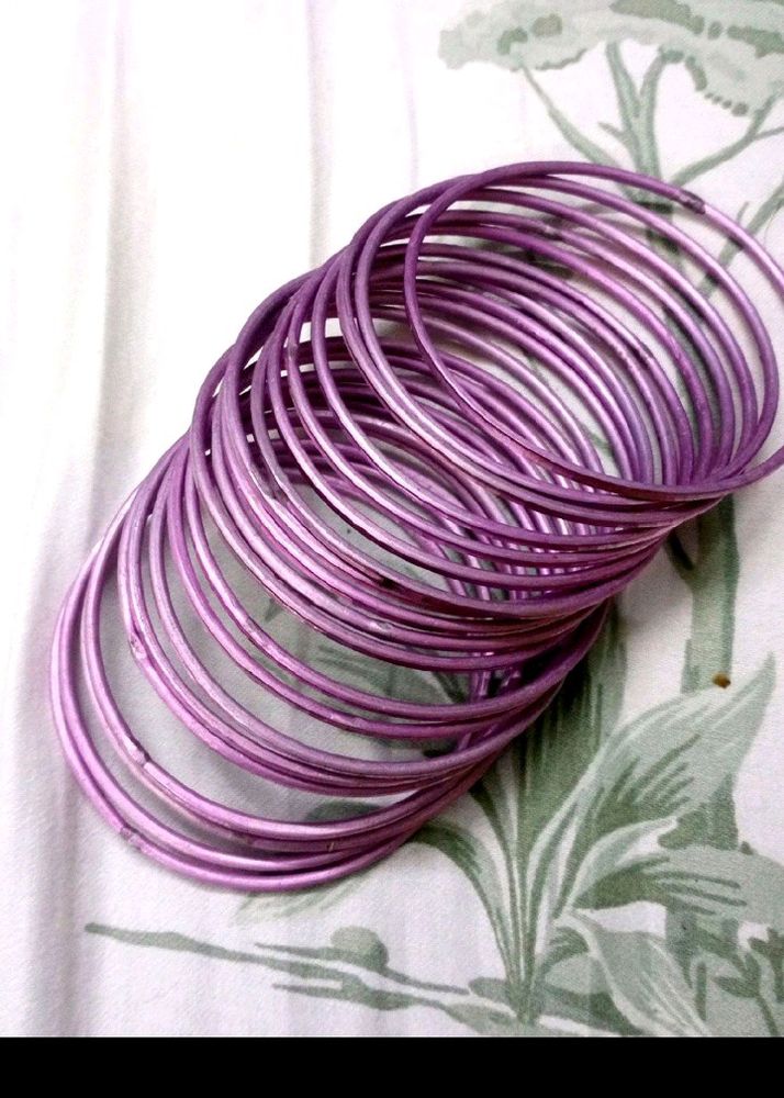 Lavender Bangles - Metal- Set Of 21