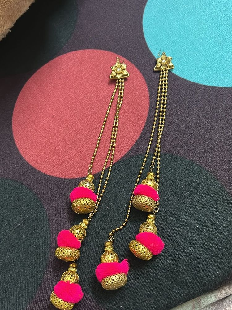 Pink Golden Long Earrings