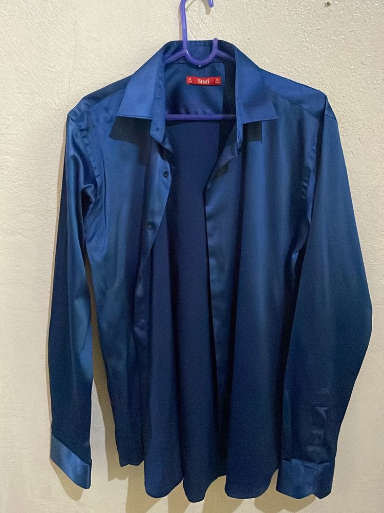 Navy Blue Satin Shirt