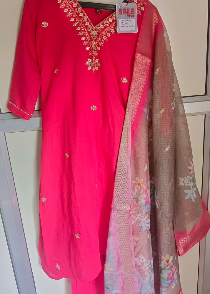 Rose Pink Colour Kurta Set With Dupatta