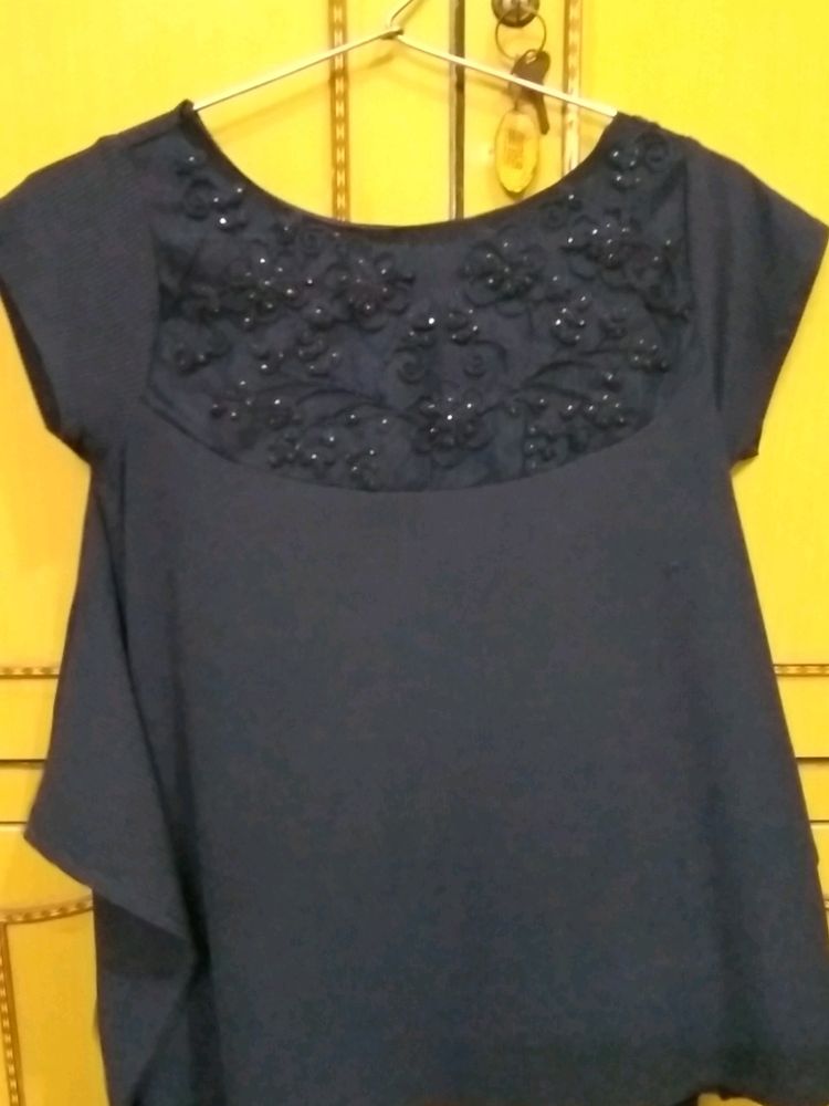 Beautiful Navy Blue Ponchu Style Top