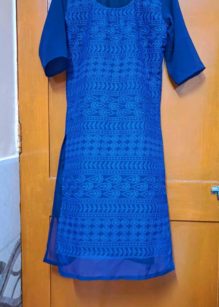 Navy Blue Chikankari Embroidery Kurti