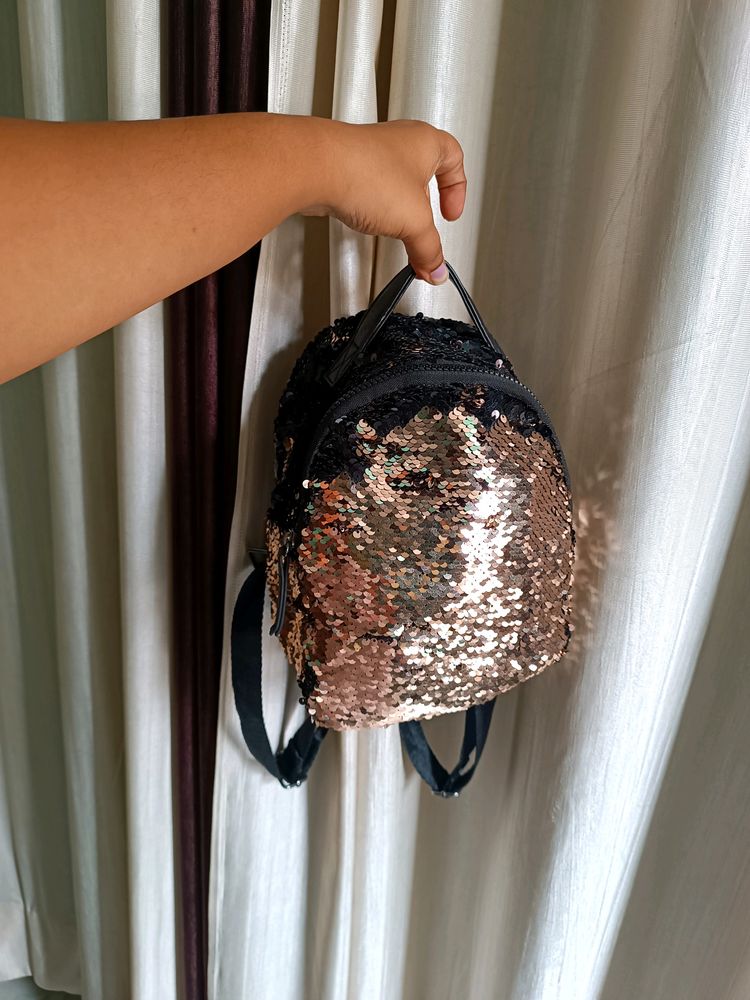 Sequin rose gold small backpack