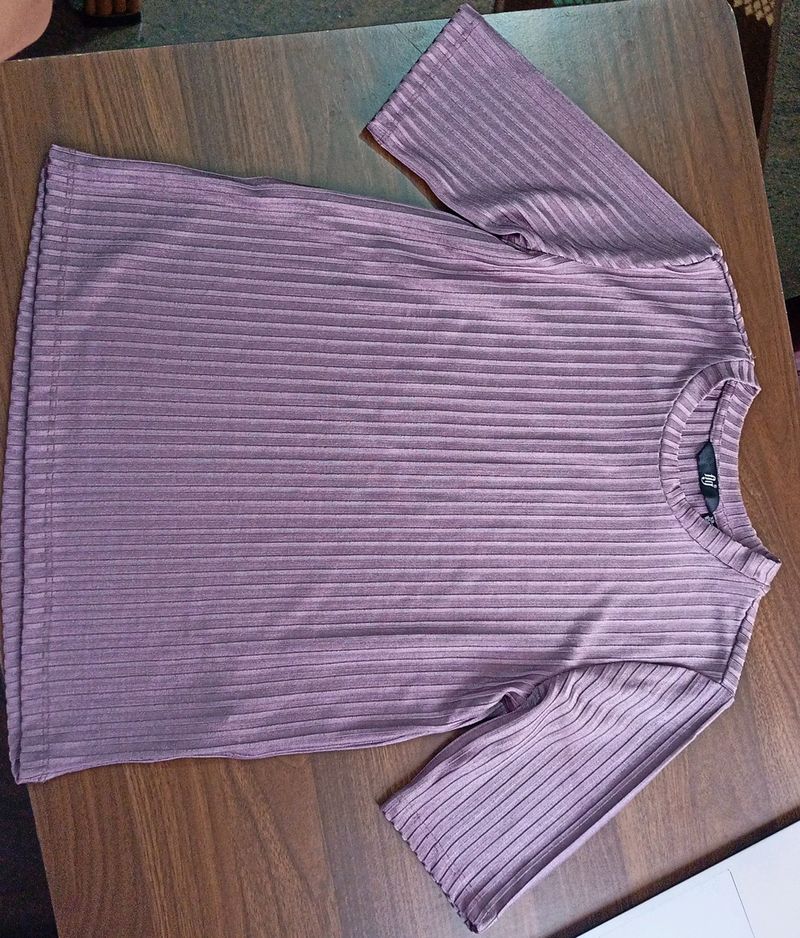 Striped Crew-Neck T-Shirt, Dark shiny Lavender, Medium Size