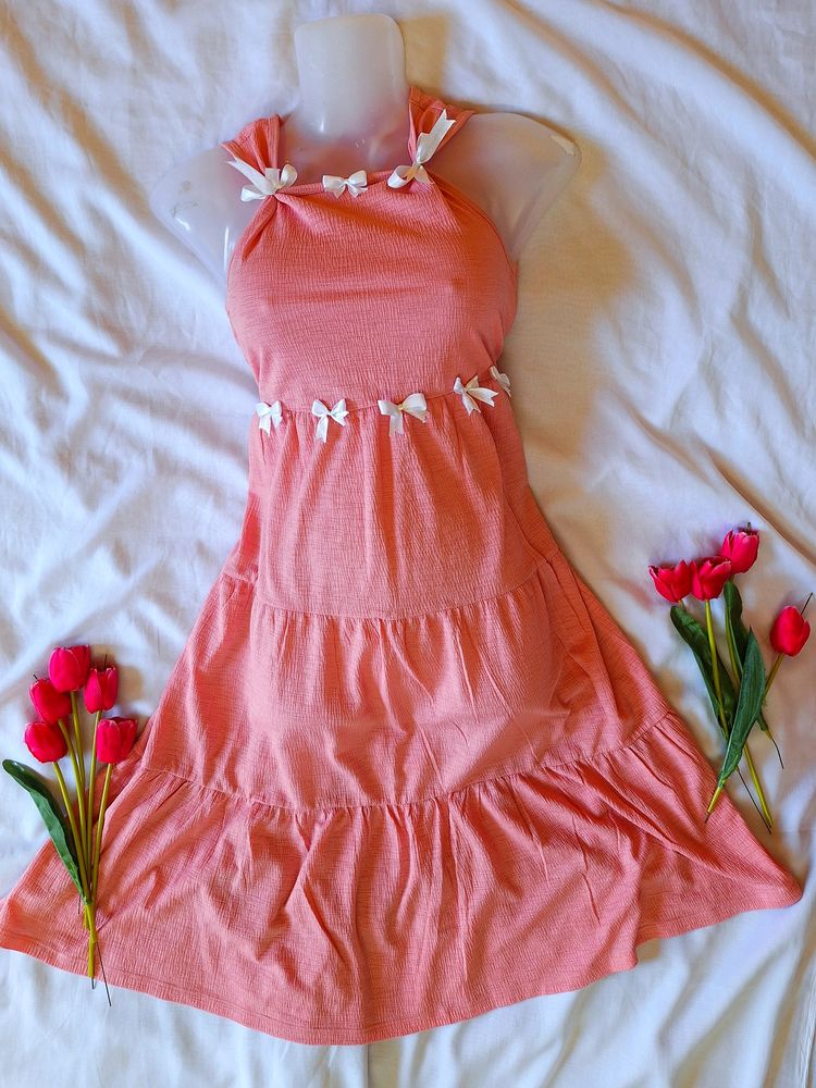 Coquette Peach Dress - Free size