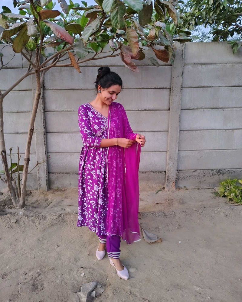 Purple New Kurta Set With Dupatta