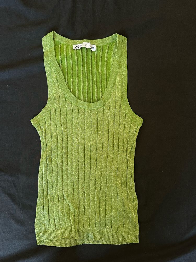 Zara green knitted glitter tank top