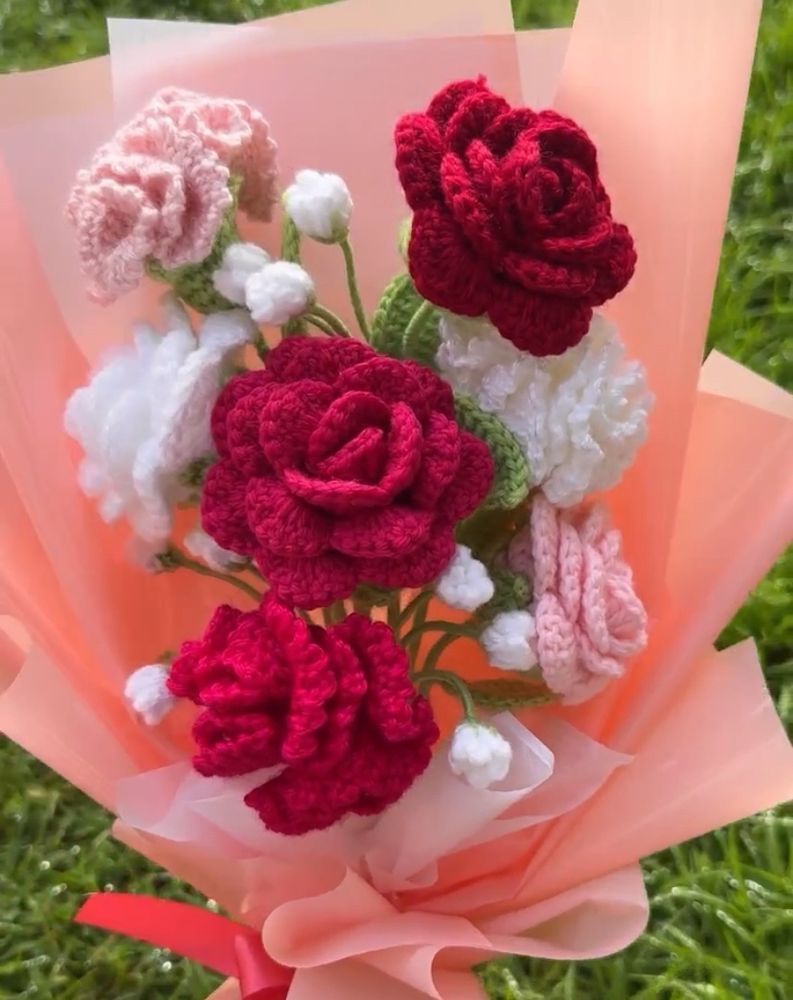 Bouquet Rose Crochet