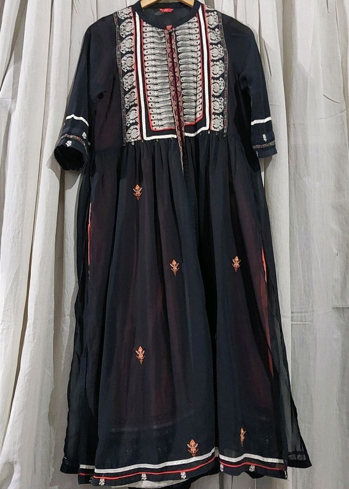 Printed Open Front Layered Kurta