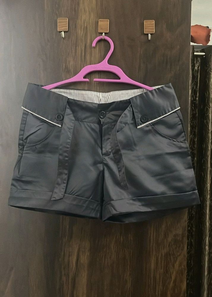 Grey Satin Shorts