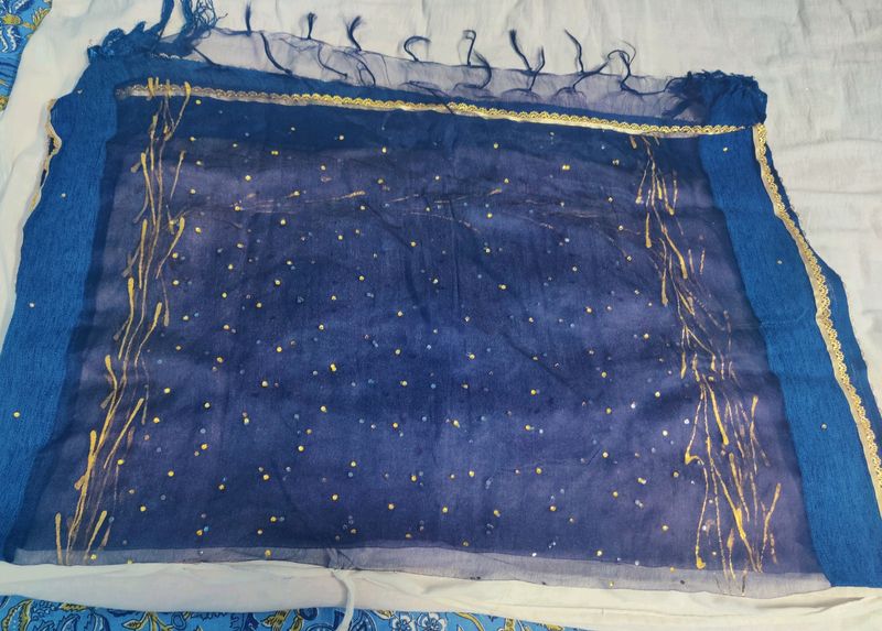 Shiny Navy Blue Light Transparent Dupatta