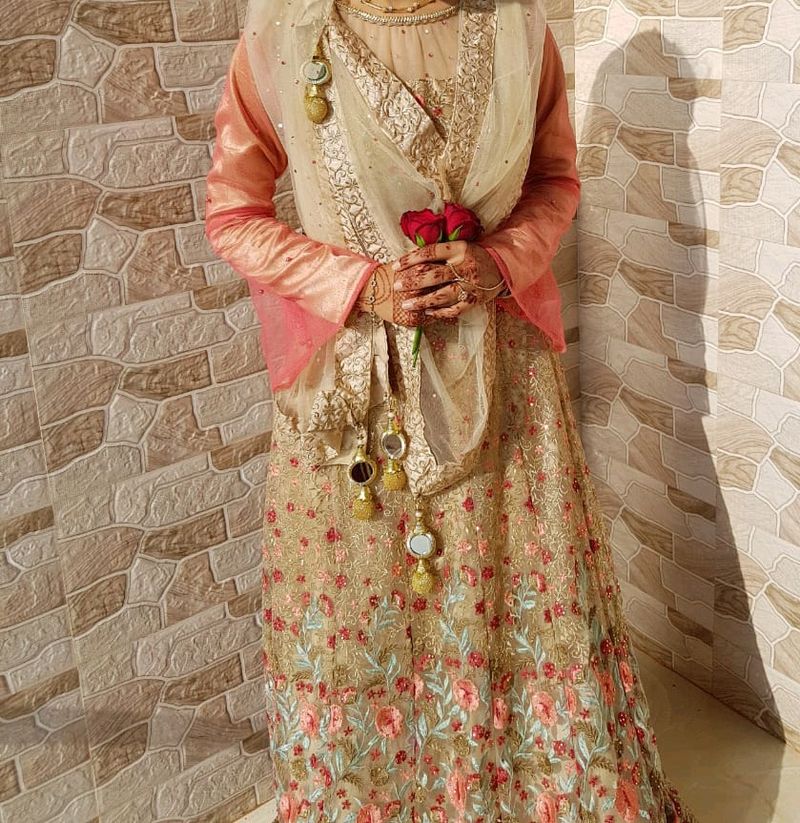 Pink Golden Ethnic Gown Wedding & Festive Wear