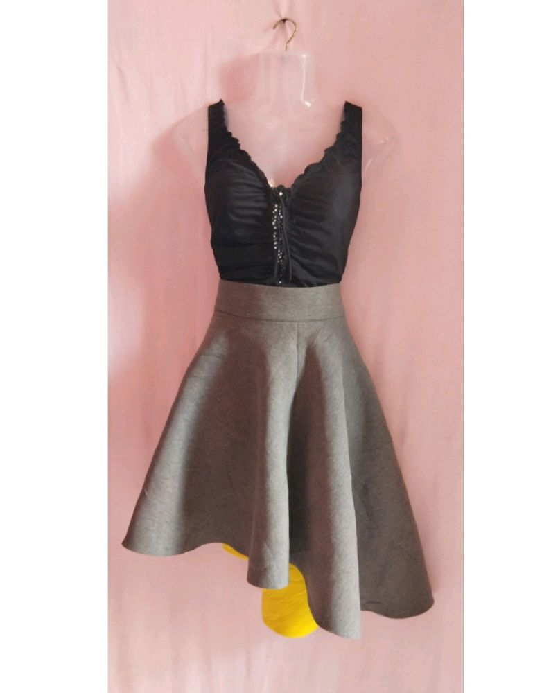 Beautiful Grey Frock Flared Skirt