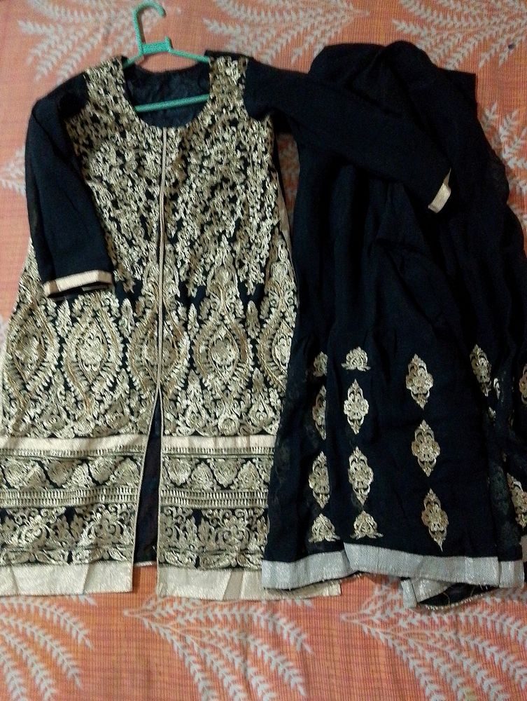 Black Embroidered Kurta With Sharara