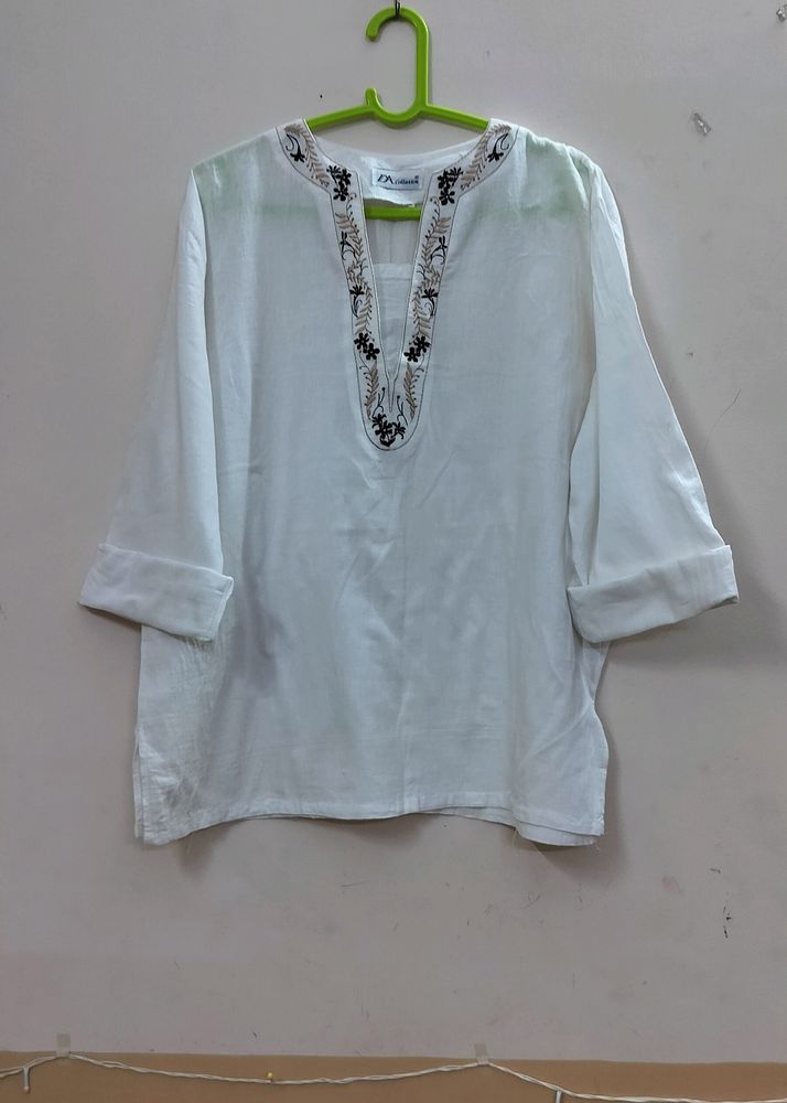 White Short Cotton Kurta