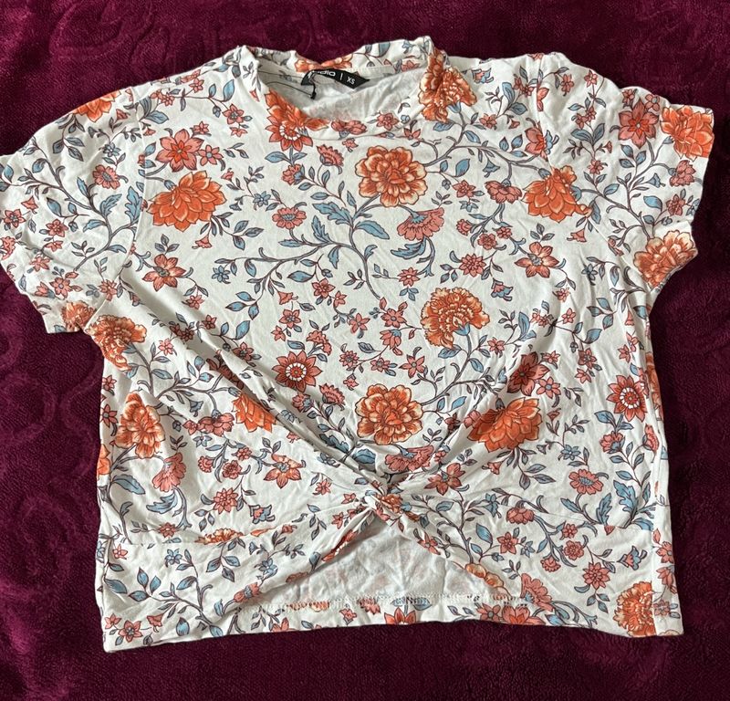 Zudio White Flower Print Top