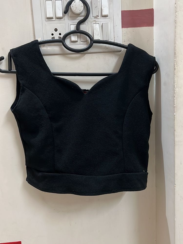 Black Crop Top With Designer Back