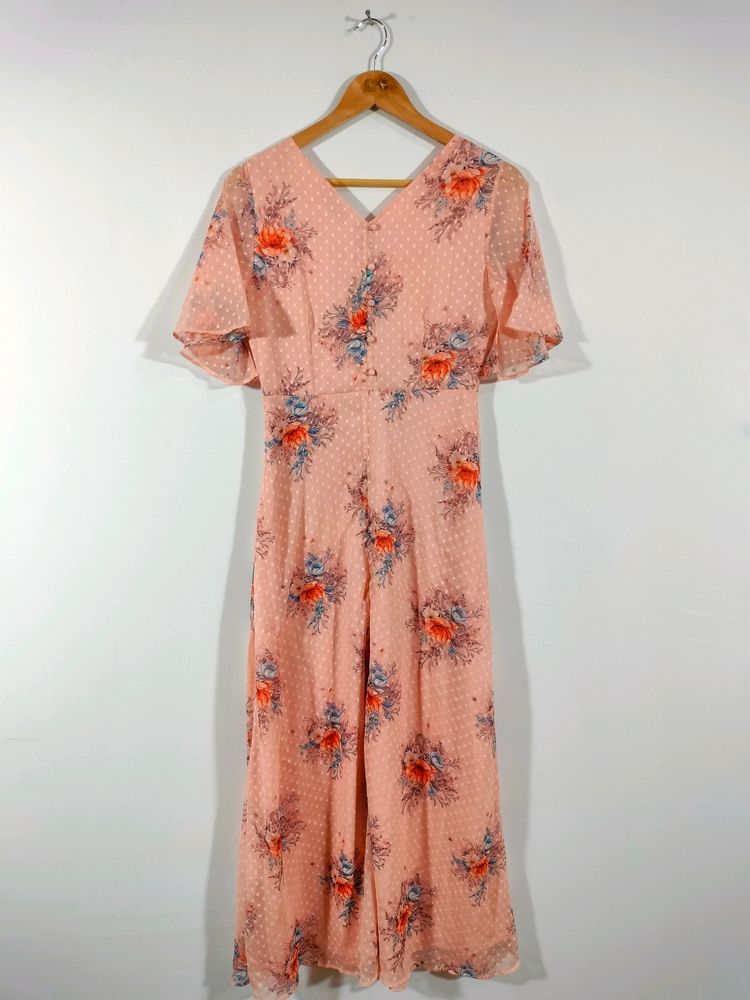 Peach Printed Casual Dresses (Women's)