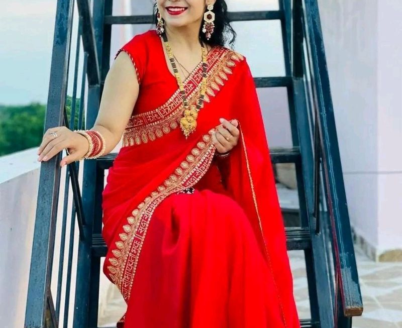 Designer Red Saree