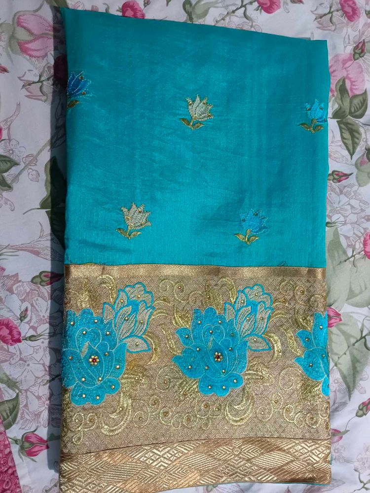 Sky Colour Gorgette Saree