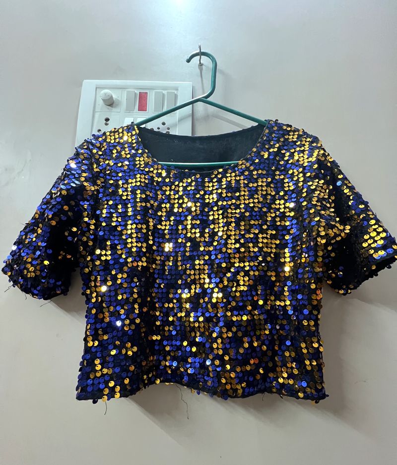 Royal blue & Yellow Full Body Sequin Crop Top