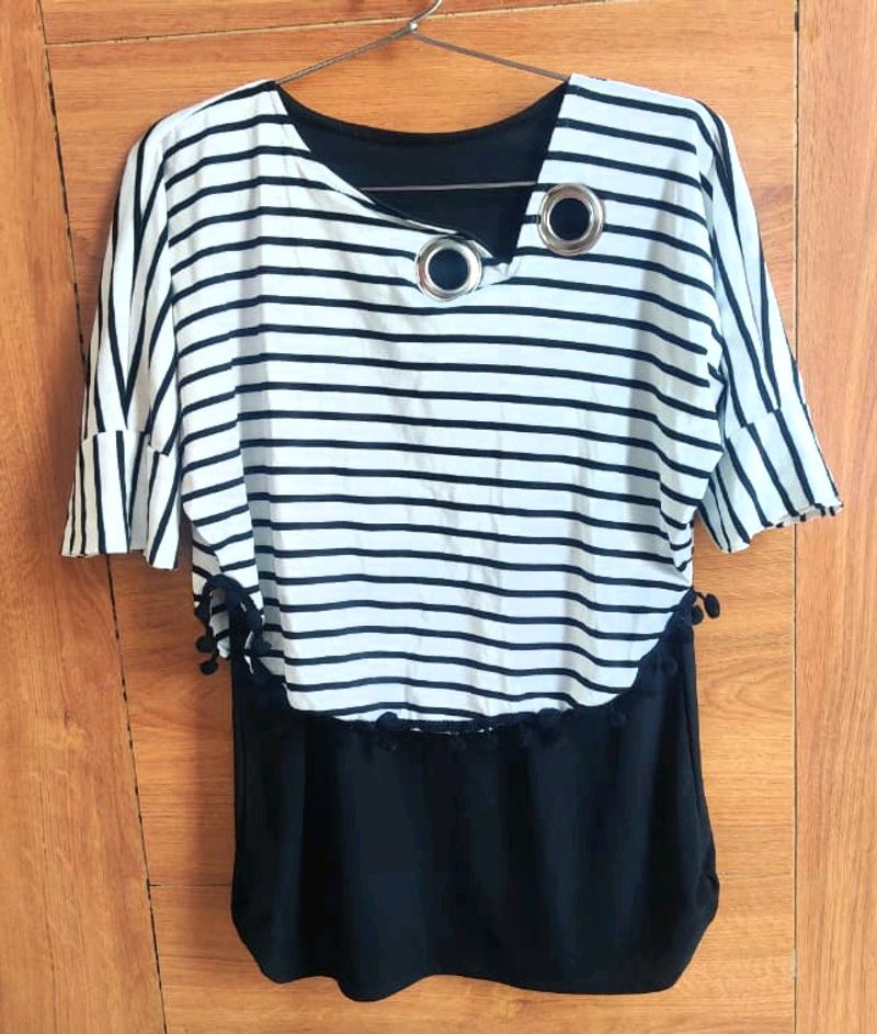 Trendy Striped Top With Grommet Detail.