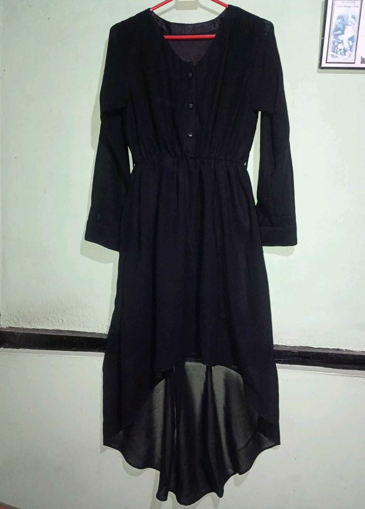 Assymetrical High Low Pretty Black Dress