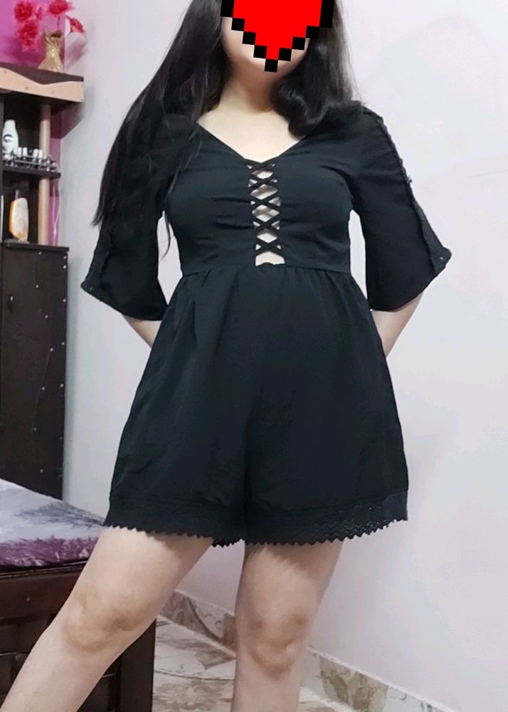 Black Front Crisscross Playsuit