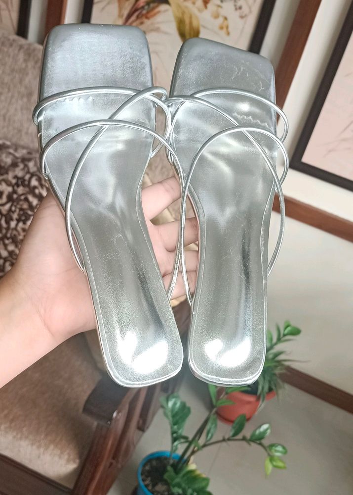 Silver Strappy Heels