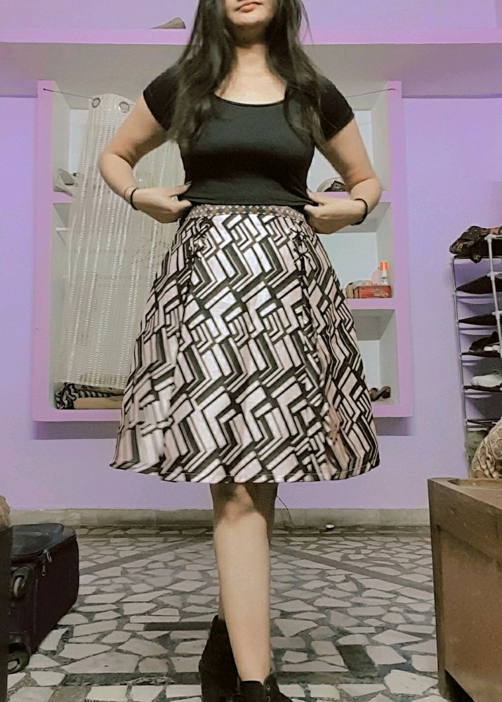 Abstract Angles Skater Skirt & Black Crop Top