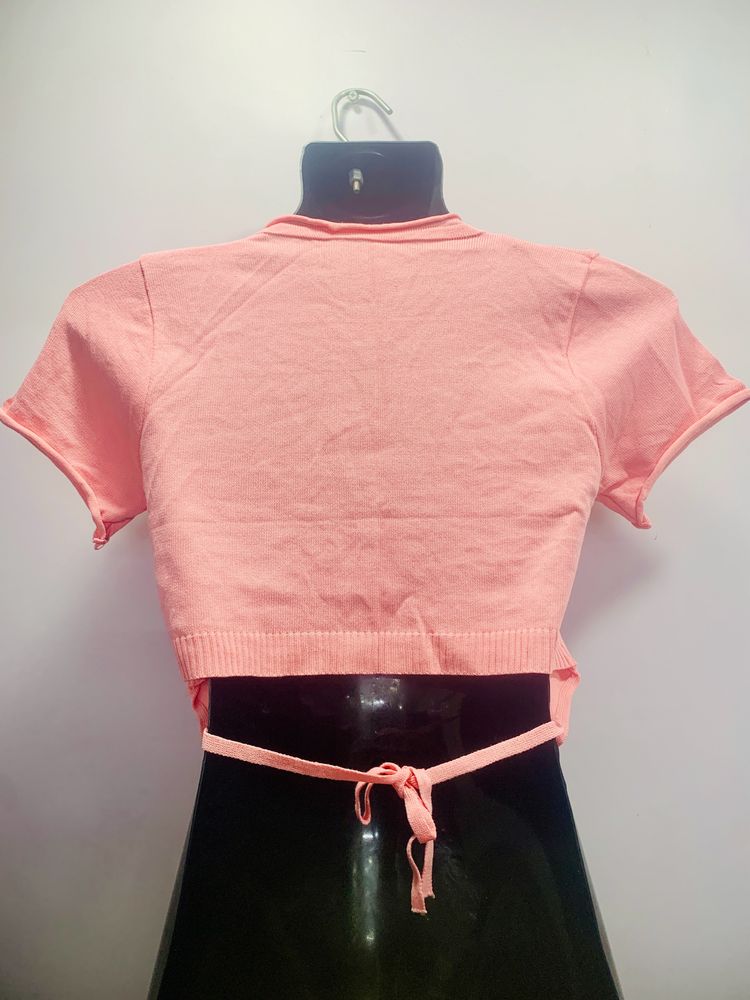 Back Knot Pink Crop Top